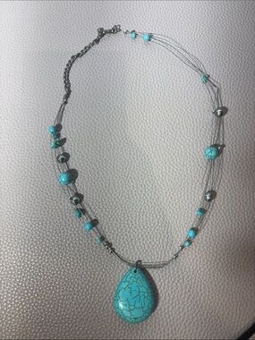 Turquoise look Teardrop Multi-Strand Boho Statement Necklace